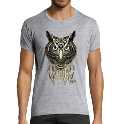 T-shirt homme fit gris chiné Bad River - Little Owl (Bad River,Animaux,Ethnique)