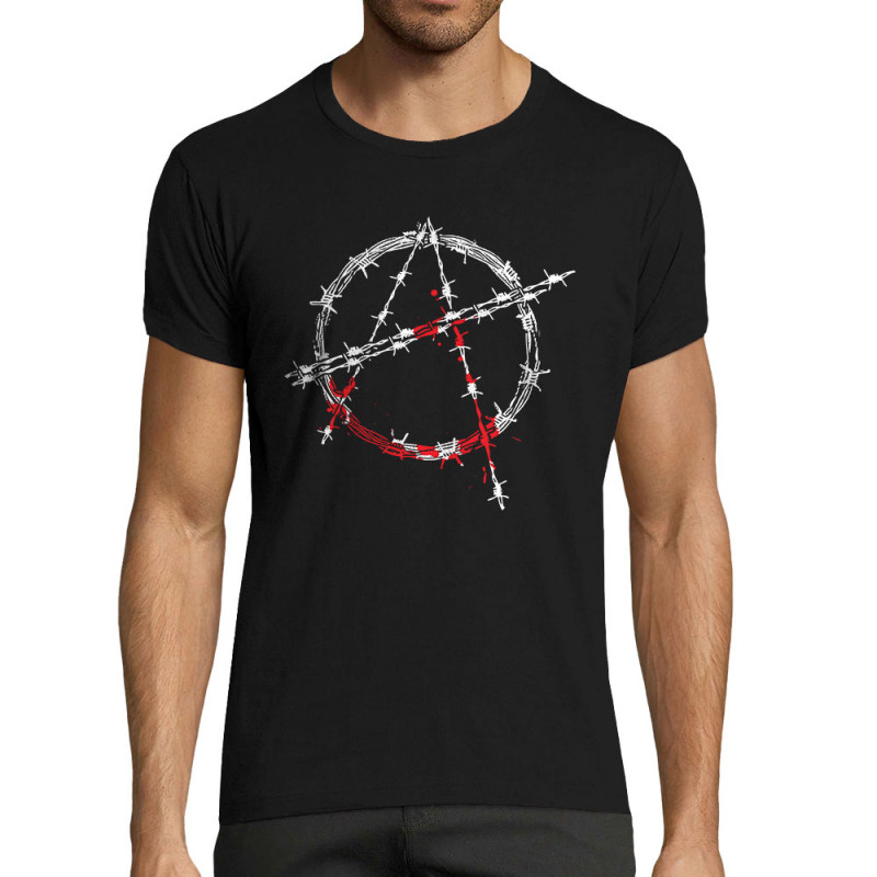 T-shirt homme fit noir Anarchie Barbelés (Rock & Punk,Slogans engagés)