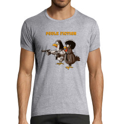 T-shirt homme fit gris chiné Poule Fiction (Mr Mouton,Animaux,Films/Séries)