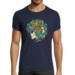 T-shirt homme fit bleu marine Santa Muerte - Flourish Dead Girl (Santa Muerte,Têtes de morts)