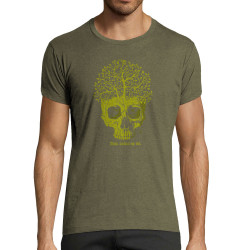 T-shirt homme fit kaki chiné Think green or die (Gondrax,Ecologie,Têtes de morts)