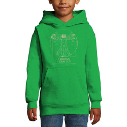 Sweat enfant à capuche vert prairie I can fly Vitruve (Gondrax,Humour,Musée,Homme de Vitruve)