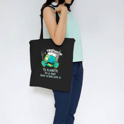 Sac shopping en toile noir Ta planète bleue ou bien cuite (Gondrax,Ecologie,Slogans Débiles)