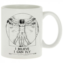 Mug blanc I can fly Vitruve (Gondrax,Humour,Musée,Homme de Vitruve)