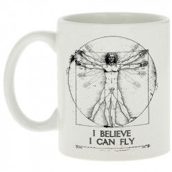 Mug blanc I can fly Vitruve (Gondrax,Humour,Musée,Homme de Vitruve)