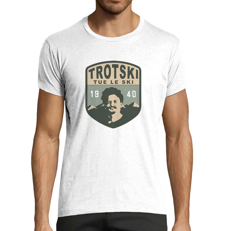 T-shirt homme fit blanc Trotski tue le ski (Andy,Humour)