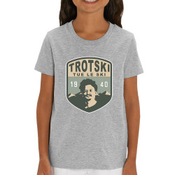 T-shirt enfant coton bio gris chiné Trotski tue le ski (Andy,Humour)