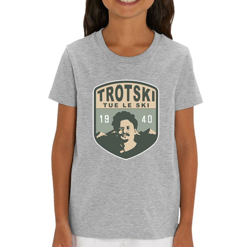 T-shirt enfant coton bio gris chiné Trotski tue le ski (Andy,Humour)