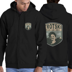 Sweat homme à capuche zippé noir Trotski tue le ski (Andy,Humour)
