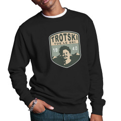 Sweat homme col rond noir Trotski tue le ski (Andy,Humour)