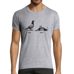 T-shirt homme fit gris chiné Pigeon Pigeoff (Gondrax,Les Bébêtes,Humour,Animaux)