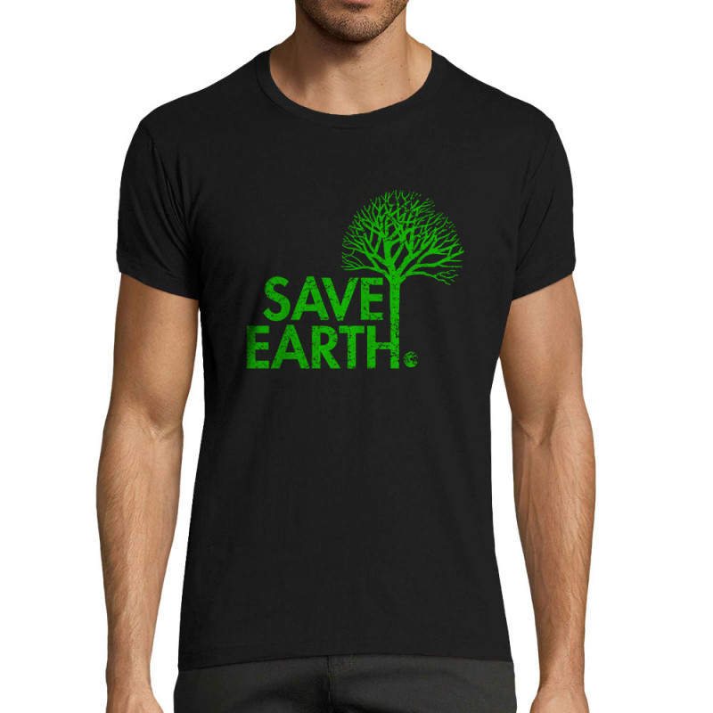 T-shirt homme fit noir Save Earth (Ecologie)
