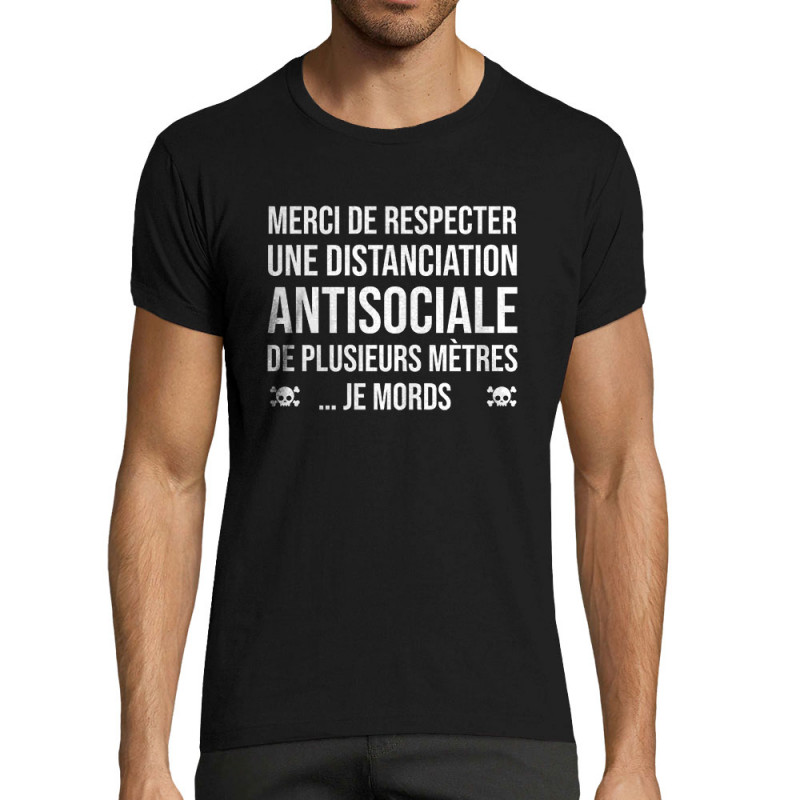 T-shirt homme fit noir Distanciation Antisociale (Gondrax,Slogans Débiles,Humour)