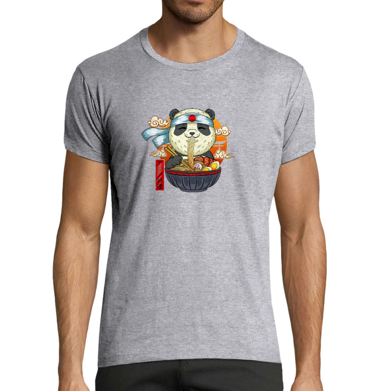 T-shirt homme fit gris chiné Asian Food Panda (Animaux,Manga Kawaï japan)