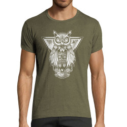 T-shirt homme fit kaki chiné 1837 - Key Owl (Simon,1837,Animaux,Steam Punk)