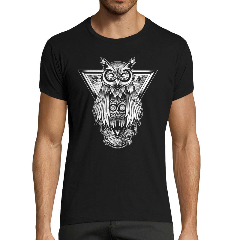 T-shirt homme fit noir 1837 - Key Owl (Simon,1837,Animaux,Steam Punk)