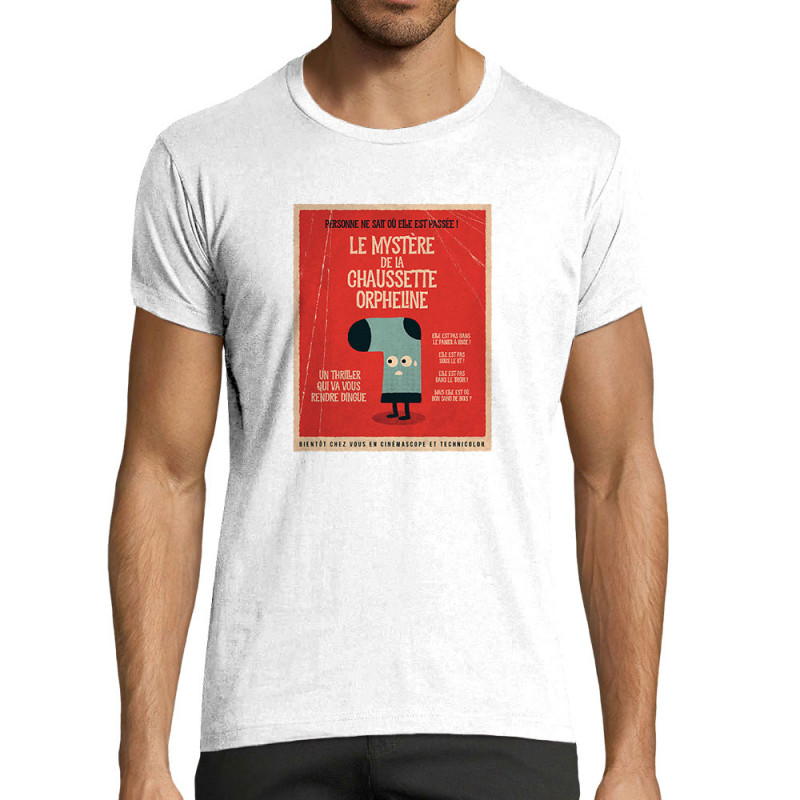 T-shirt homme fit blanc Le mystère de la chaussette (Alex Kidd,Humour)