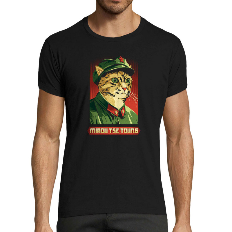 T-shirt homme fit noir Miaou Tse Toung (Animaux,Humour,Chats)
