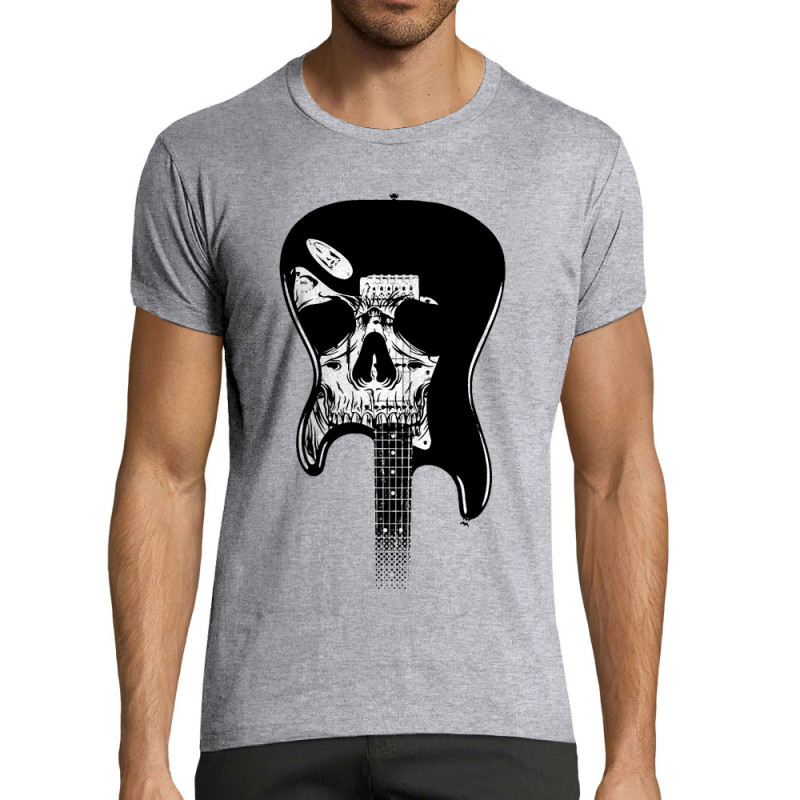 T-shirt homme fit gris chiné Dead Guitar (Rock & Punk,Têtes de morts)