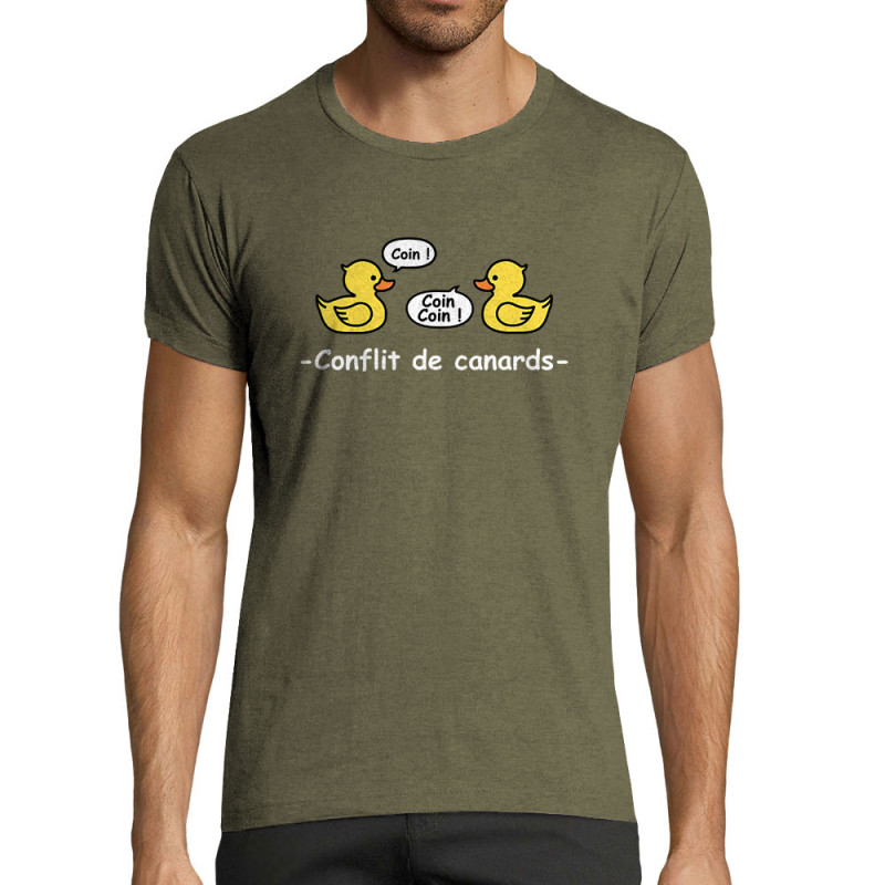 T-shirt homme fit kaki chiné Conflit de canards (Animaux,Humour,El Zorro)