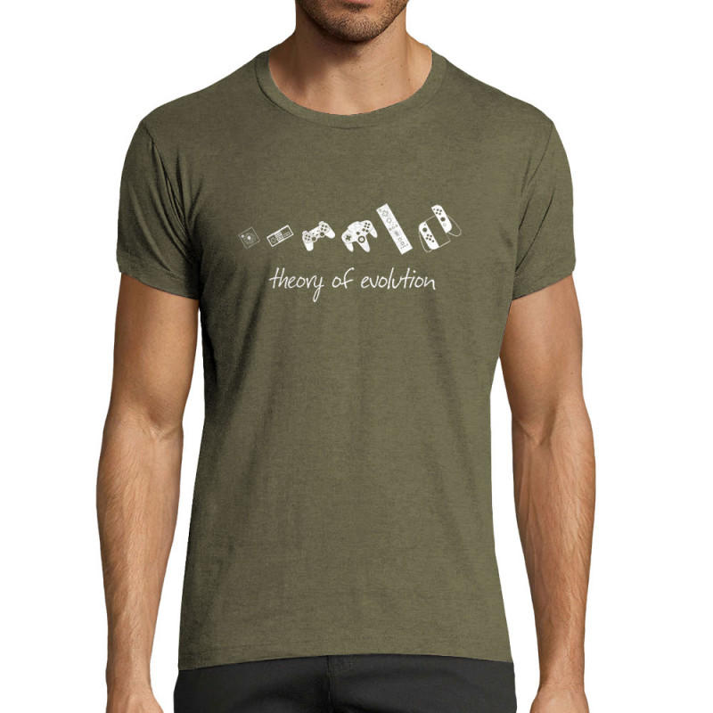 T-shirt homme fit kaki chiné Theory of Evolution (Trabe,Jeux Vidéo / Geek,Révolution,Evolution)