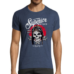 T-shirt homme fit bleu denim chiné Copper Bones - Superior Motors (Copper Bones,Moto,Têtes de morts)