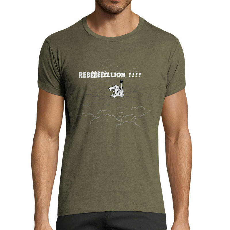 T-shirt homme fit kaki chiné Rebêêêêêllion (Mr Mouton,Animaux,Humour)