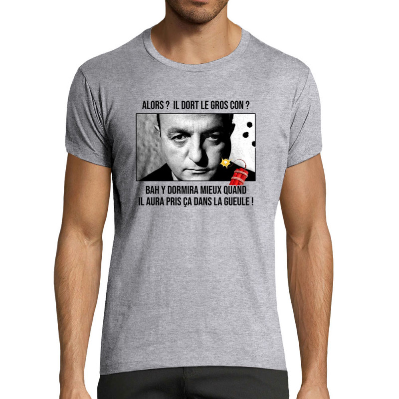 T-shirt homme fit gris chiné Il dort le gros con (Films/Séries,Les Tontons Flingueurs)