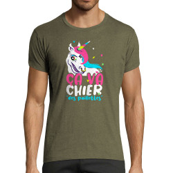 T-shirt homme fit kaki chiné Ca va chier des paillettes 2 (Zewa,Animaux,Humour)