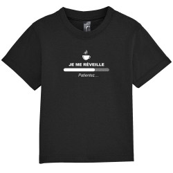 T-shirt bébé noir Je me réveille café (Gondrax,Humour,Jeux Vidéo / Geek,Fruits & Légumes,Paresse)