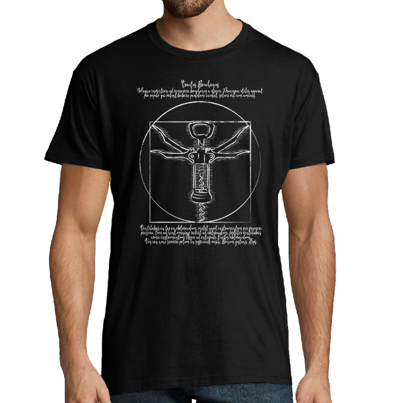 Tee-shirt homme noir Tractus Bouchonus Vitruve (Gondrax,Alcool,Musée,Homme de Vitruve)