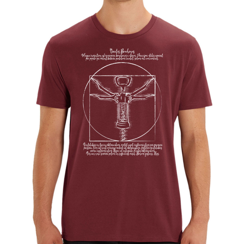 T-shirt homme coton bio bordeaux Tractus Bouchonus Vitruve (Gondrax,Alcool,Musée,Homme de Vitruve)