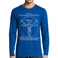 T-shirt homme manches longues bleu royal Tractus Bouchonus Vitruve (Gondrax,Alcool,Musée,Homme de Vitruve)
