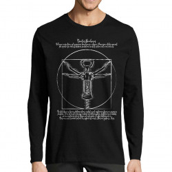 T-shirt homme manches longues noir Tractus Bouchonus Vitruve (Gondrax,Alcool,Musée,Homme de Vitruve)