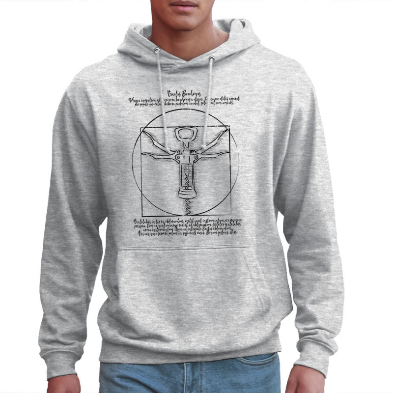 Sweat homme à capuche gris chiné clair Tractus Bouchonus Vitruve (Gondrax,Alcool,Musée,Homme de Vitruve)