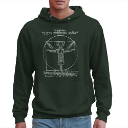Sweat homme à capuche vert foncé Tractus Bouchonus Vitruve (Gondrax,Alcool,Musée,Homme de Vitruve)