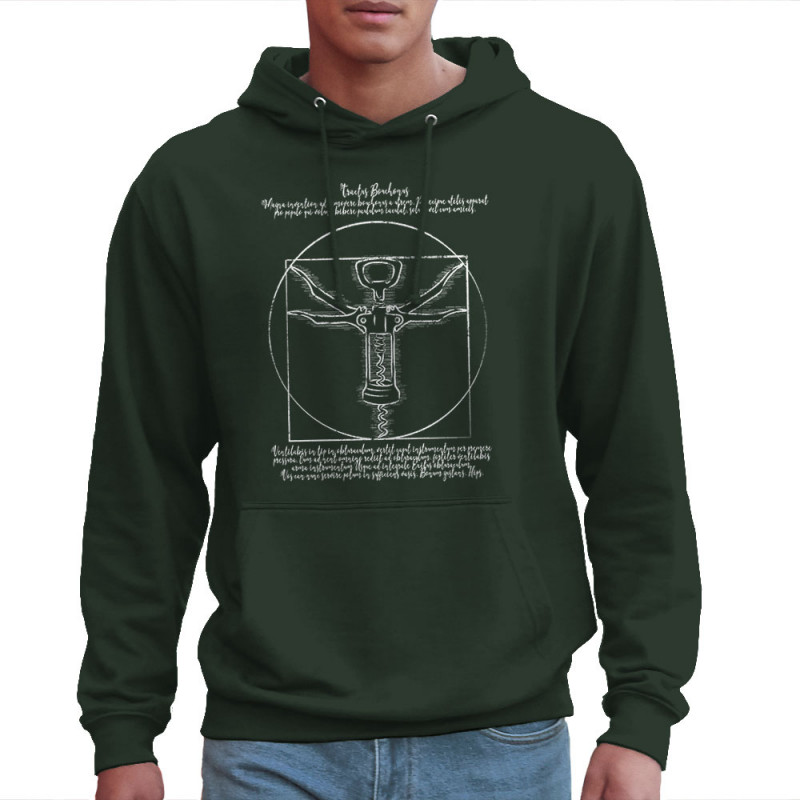Sweat homme à capuche vert foncé Tractus Bouchonus Vitruve (Gondrax,Alcool,Musée,Homme de Vitruve)