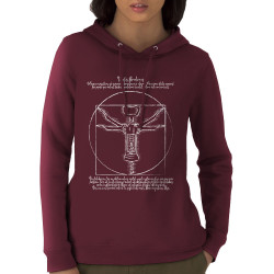 Sweat femme à capuche coton bio bordeaux Tractus Bouchonus Vitruve (Gondrax,Alcool,Musée,Homme de Vitruve)