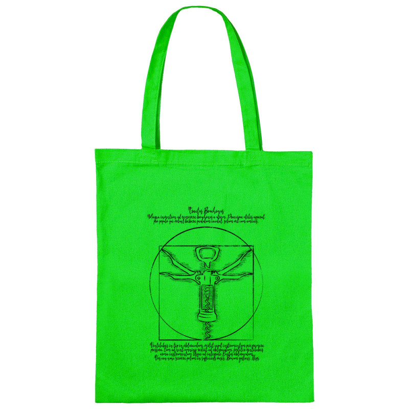 Sac shopping en toile vert prairie Tractus Bouchonus Vitruve (Gondrax,Alcool,Musée,Homme de Vitruve)