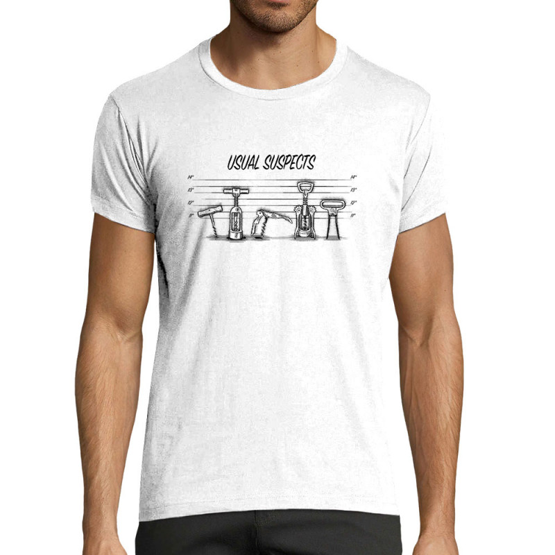 T-shirt homme fit blanc Usual Tire-Bouchons (Gondrax,Alcool,Films/Séries,Détournements)