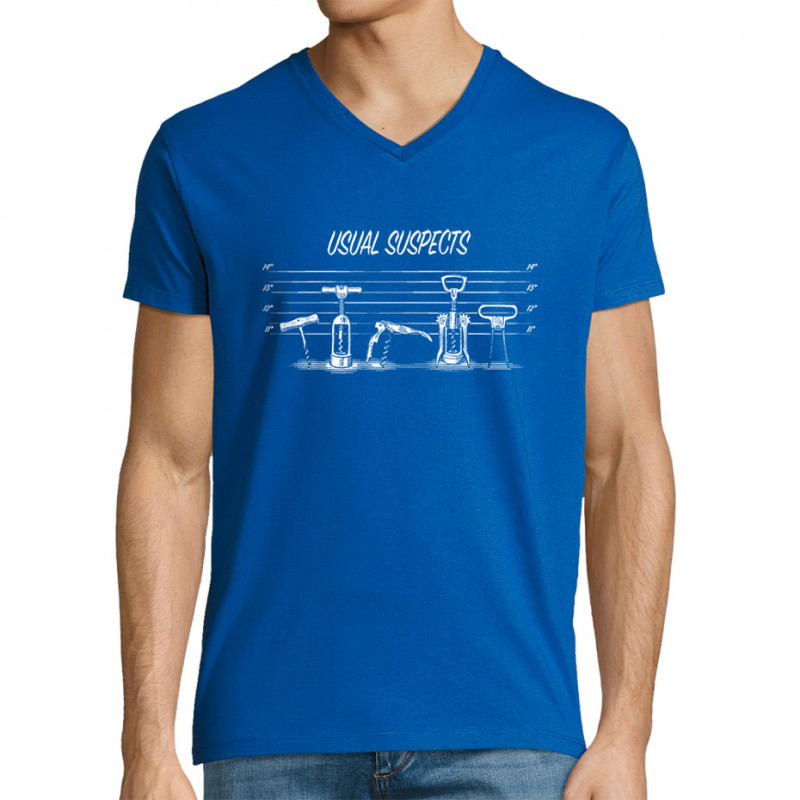 T-shirt homme col V bleu royal Usual Tire-Bouchons (Gondrax,Alcool,Films/Séries,Détournements)