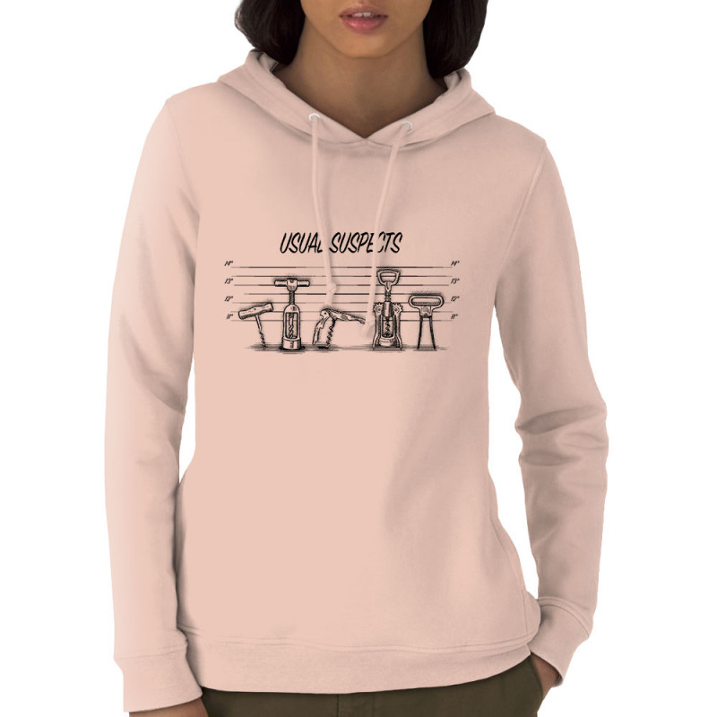 Sweat femme à capuche coton bio rose clair Usual Tire-Bouchons (Gondrax,Alcool,Films/Séries,Détournements)