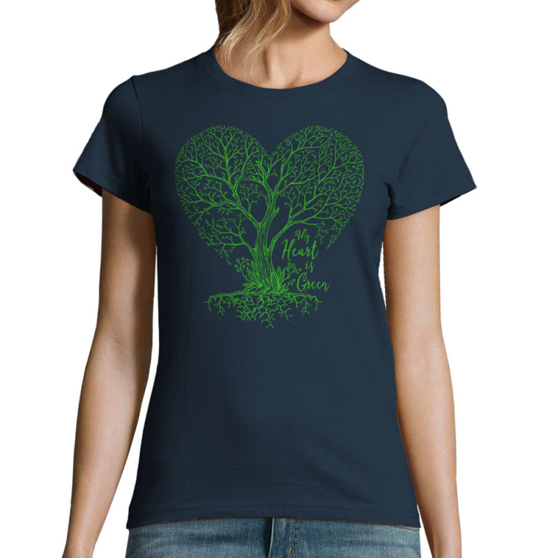 T-shirt femme bleu marine Green Heart (Gondrax,Ecologie)