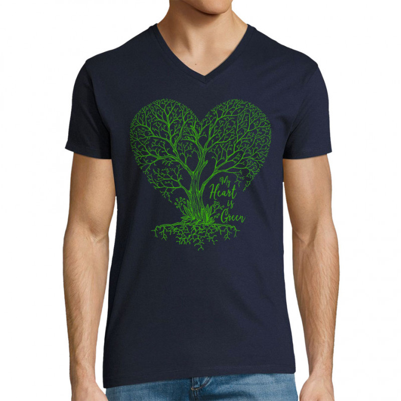 T-shirt homme col V bleu marine Green Heart (Gondrax,Ecologie)