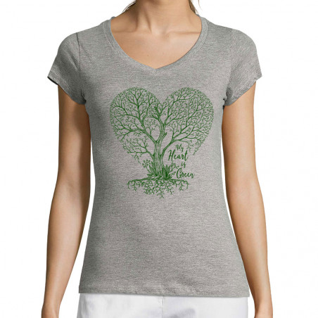 T-shirt femme col V "Green...