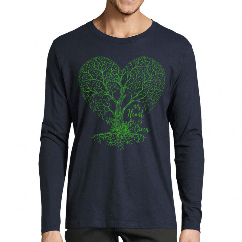 T-shirt homme manches longues bleu marine Green Heart (Gondrax,Ecologie)