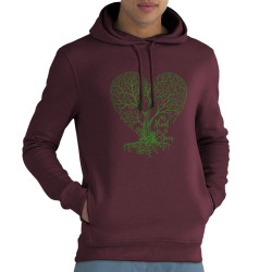Sweat homme à capuche coton bio bordeaux Green Heart (Gondrax,Ecologie)