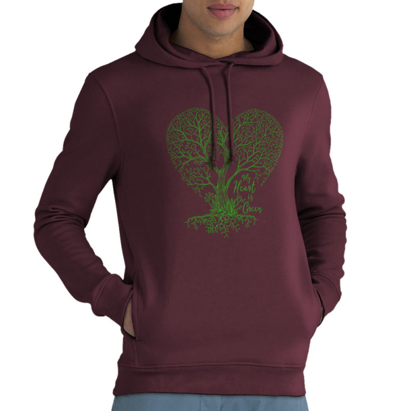 Sweat homme à capuche coton bio bordeaux Green Heart (Gondrax,Ecologie)