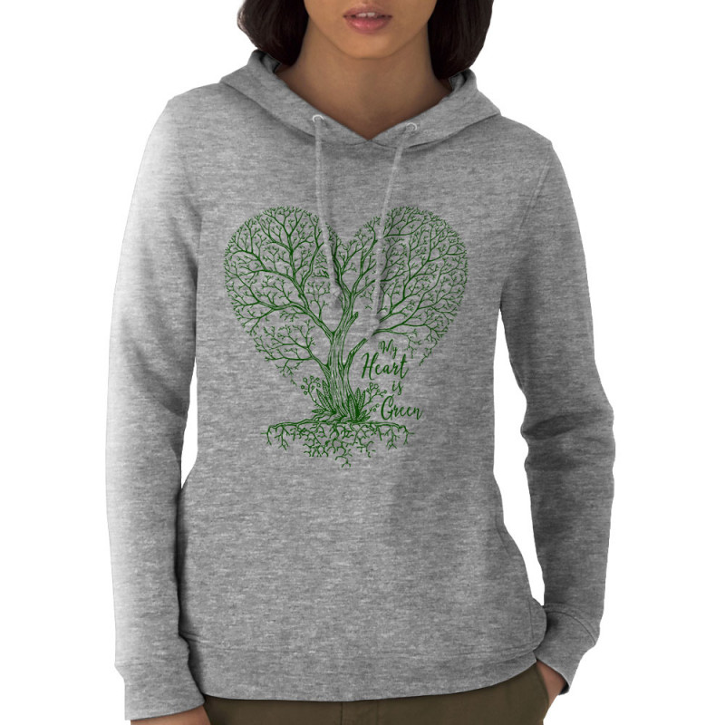 Sweat femme à capuche coton bio gris chiné Green Heart (Gondrax,Ecologie)