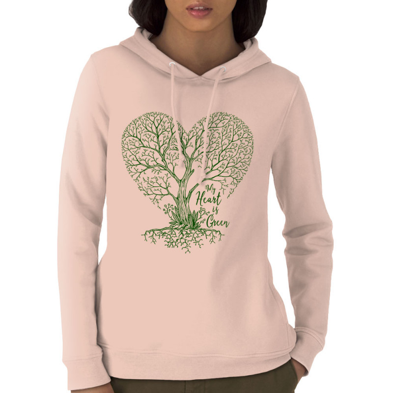 Sweat femme à capuche coton bio rose clair Green Heart (Gondrax,Ecologie)
